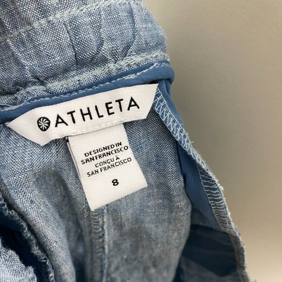 Athleta Cabo Linen 4" Shorts Blue Pull On Womens 8 Breathable Natural Fabric - Picture 4 of 6